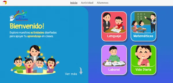 Captura de pantalla de la aplicación educativa para el Instituto Down